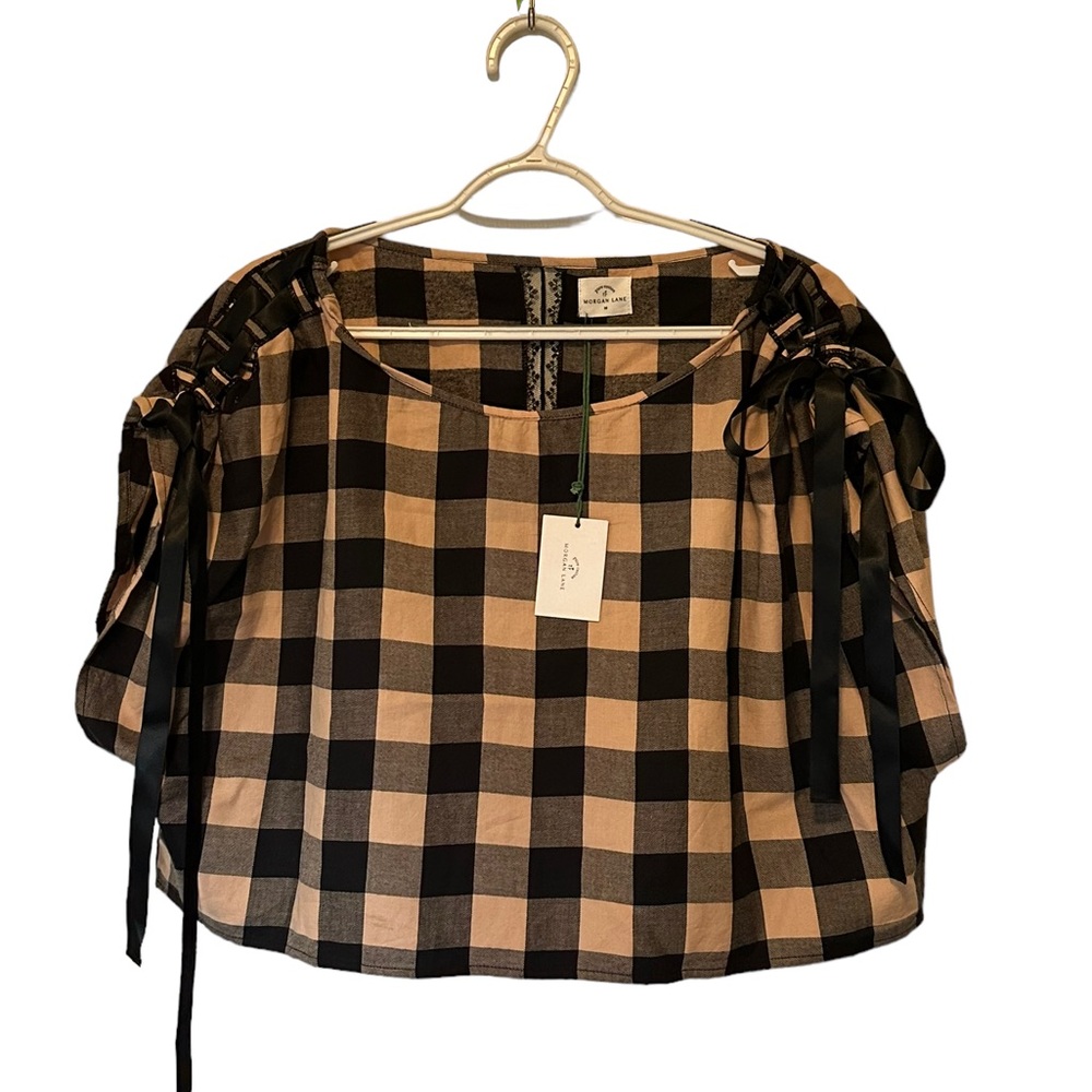 Morgan Lane Black and Tan Checkered Pajama Top - Picture 3 of 4